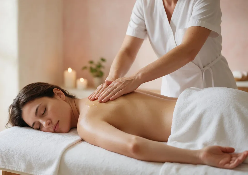 Femeie relaxată la un masaj de spate în salonul Bia Sun din Ploiești
